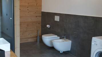 Shower, jetted tub, hair dryer, towels