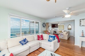 Smart TV, fireplace, video games, DVD player