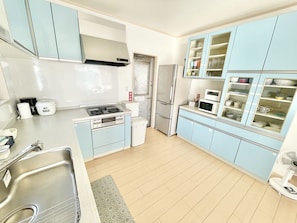 Casa panorâmica, 3 quartos, terraço, vista para o oceano | Cozinha privada | Geladeira, micro-ondas, cooktop, lava-louças
