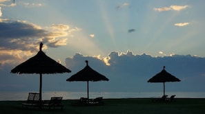 Private beach, white sand, sun-loungers, beach umbrellas