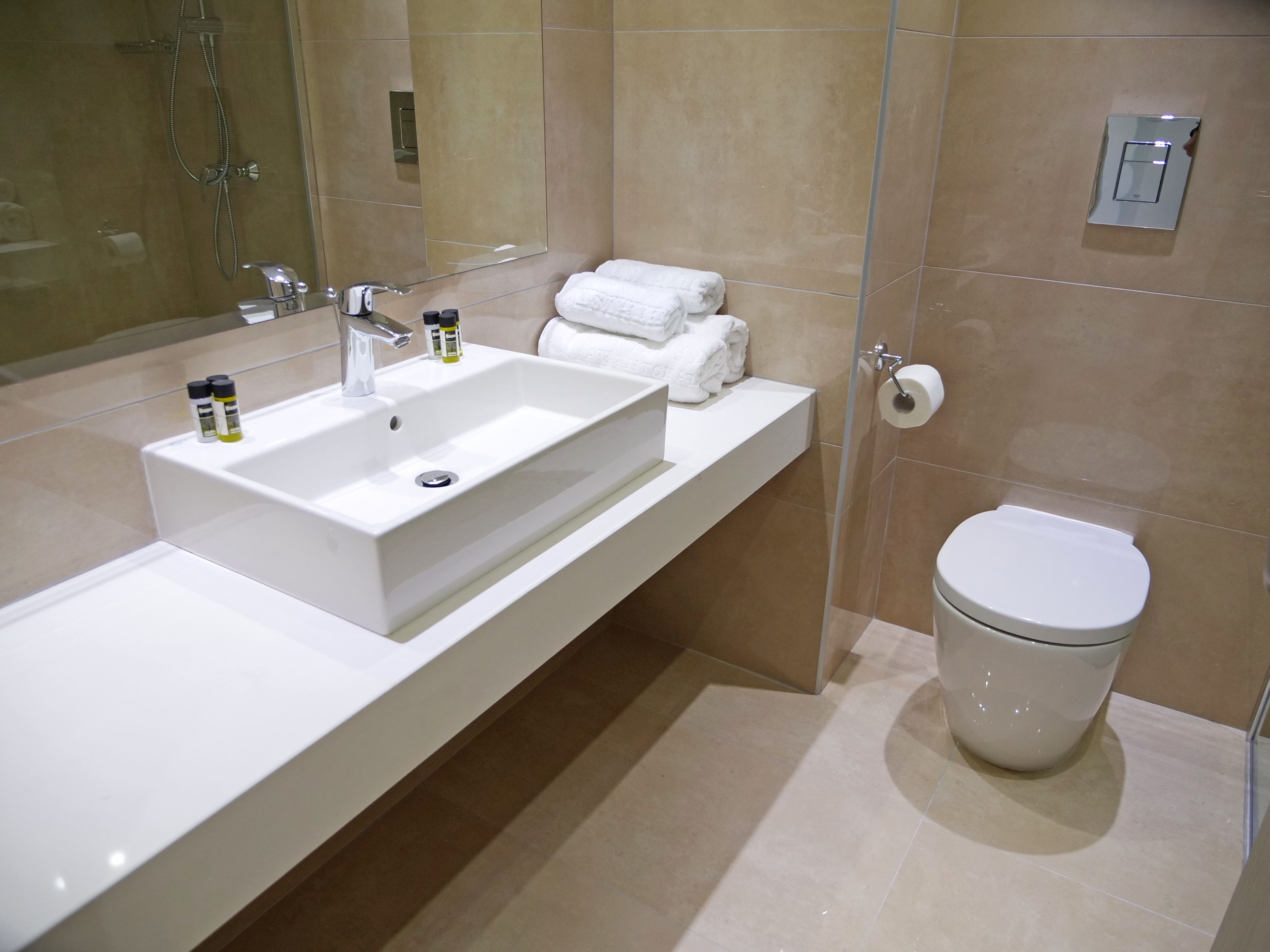 free toiletries, hair dryer, towels