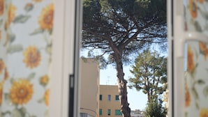 A tree in front of a building with a visible antenna. - I Colori di Salvator Rosa (Naples)