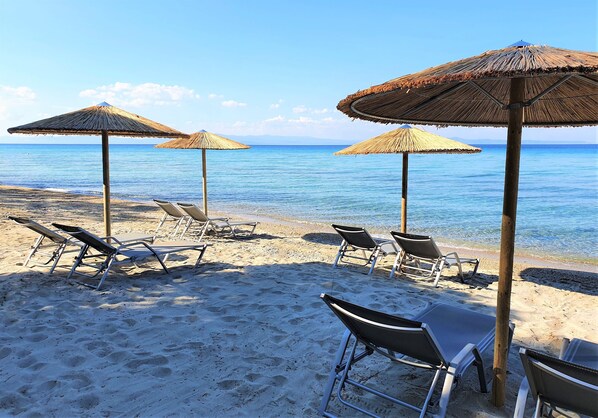 Privéstrand vlakbij, strandlakens