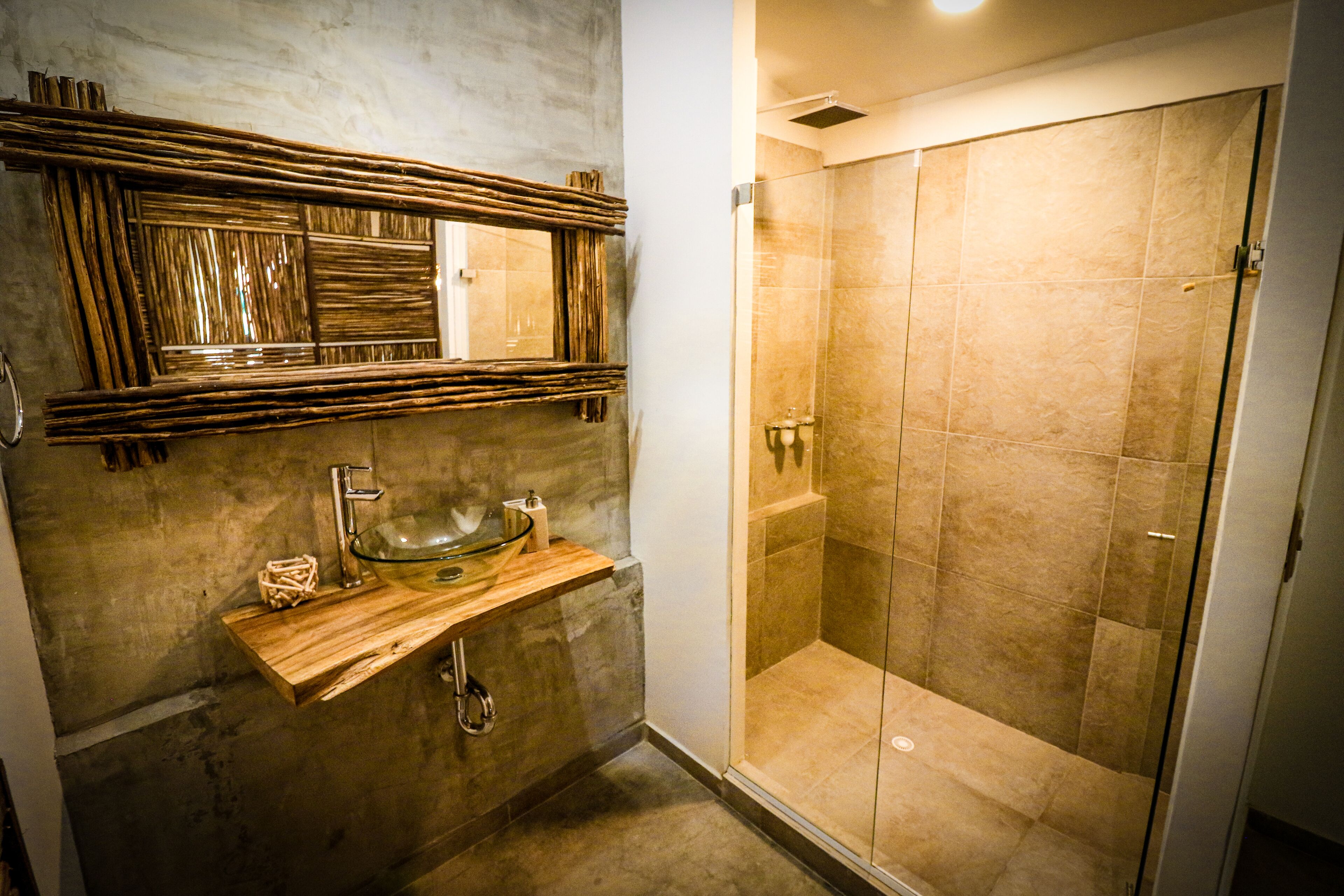 shower, rainfall showerhead, eco-friendly toiletries, towels