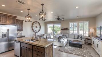 House, Multiple Beds, Golf View (Life's Good) | Private kitchen | Fridge, microwave, oven, stovetop
