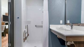 Shower, hair dryer (on request), towels, soap