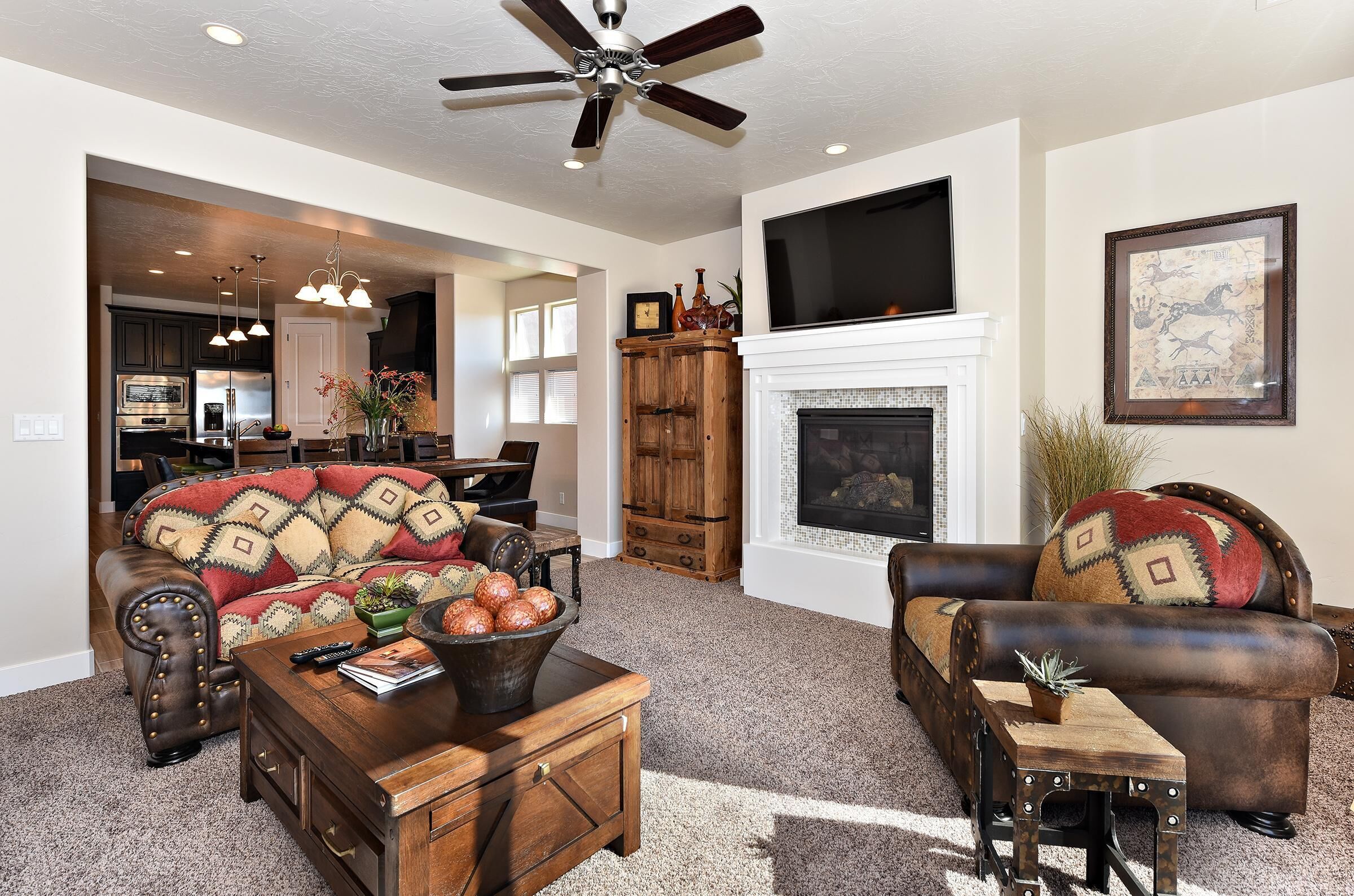 House, Multiple Beds, Mountain View (The Painted Horse) | Living area | Flat-screen TV, DVD player, ping pong