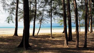 On the beach, white sand