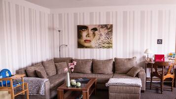 TV, DVD player, books, music library