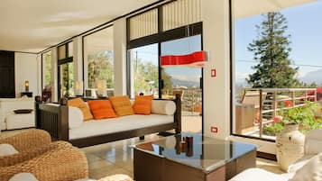 Televisión, chimenea, libros y estéreo