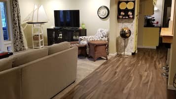 TV connectée, lecteur de DVD, livres, espaces bureaux