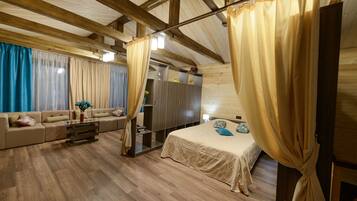 Desk, blackout curtains, soundproofing, iron/ironing board