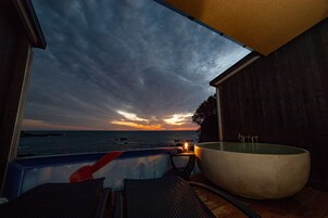 Double Room with Open-Air Bath and Sea View - Ground Floor | Living area | TV