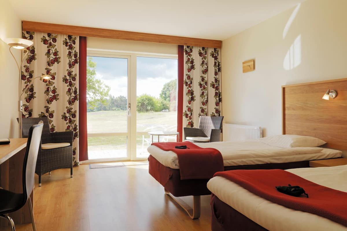 1 bedroom, desk, blackout curtains, iron/ironing board