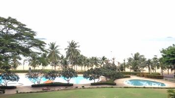 Outdoor pool, sun loungers