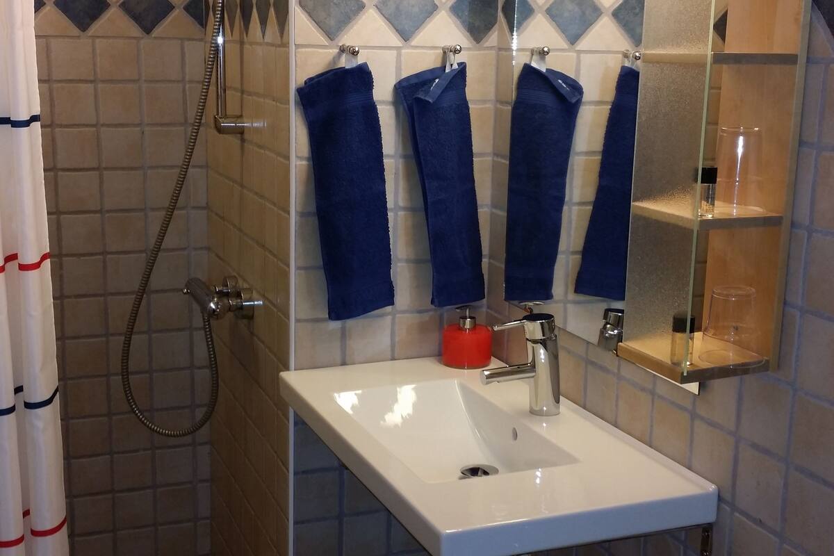 double room | bathroom | shower, free toiletries, hair dryer, towels