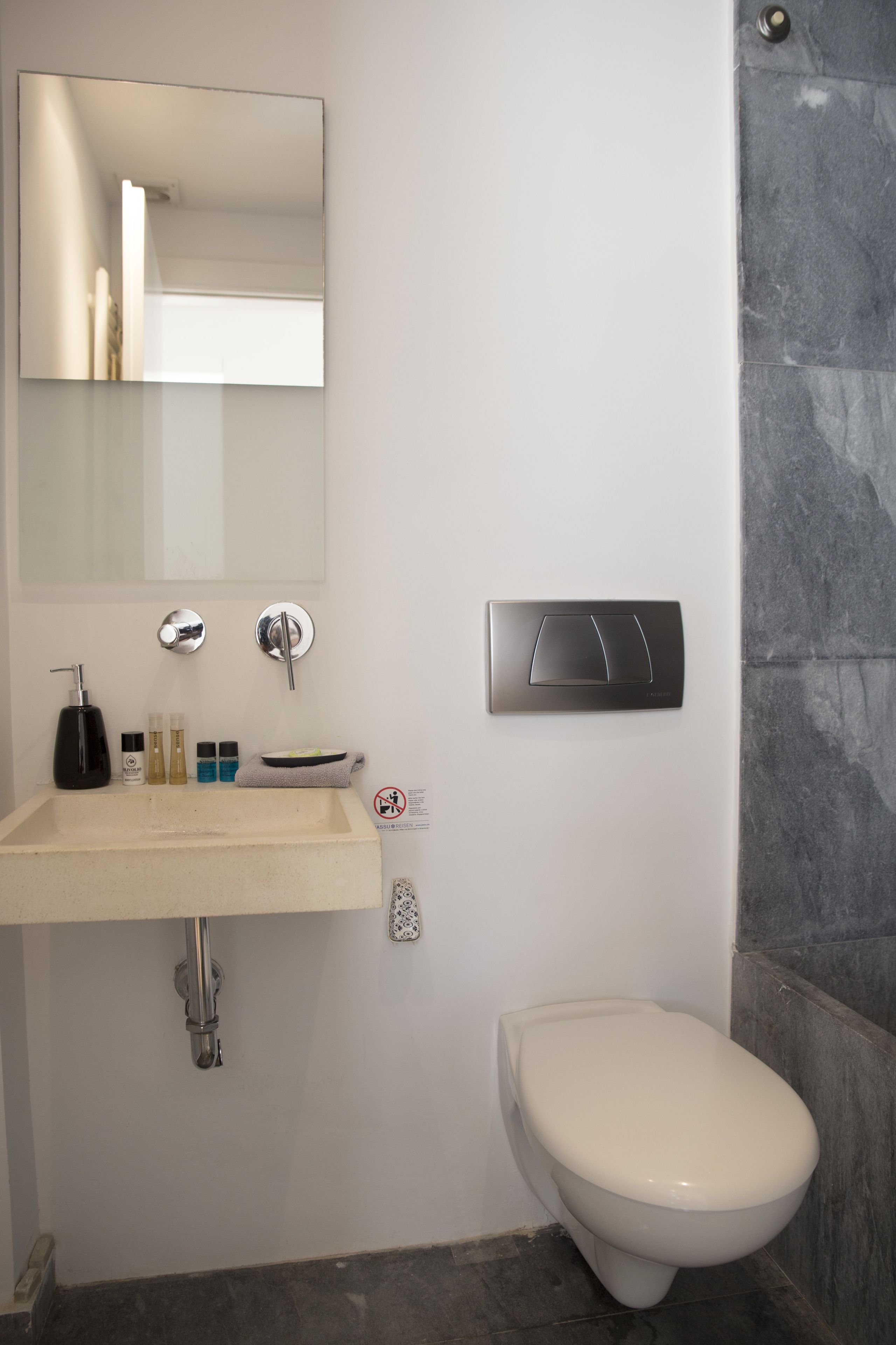 free toiletries, slippers, towels