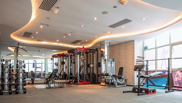 A modern gym with various exercise equipment, a curved ceiling design, and large windows. - Best Western Plus Addis Ababa (Addis Ababa)