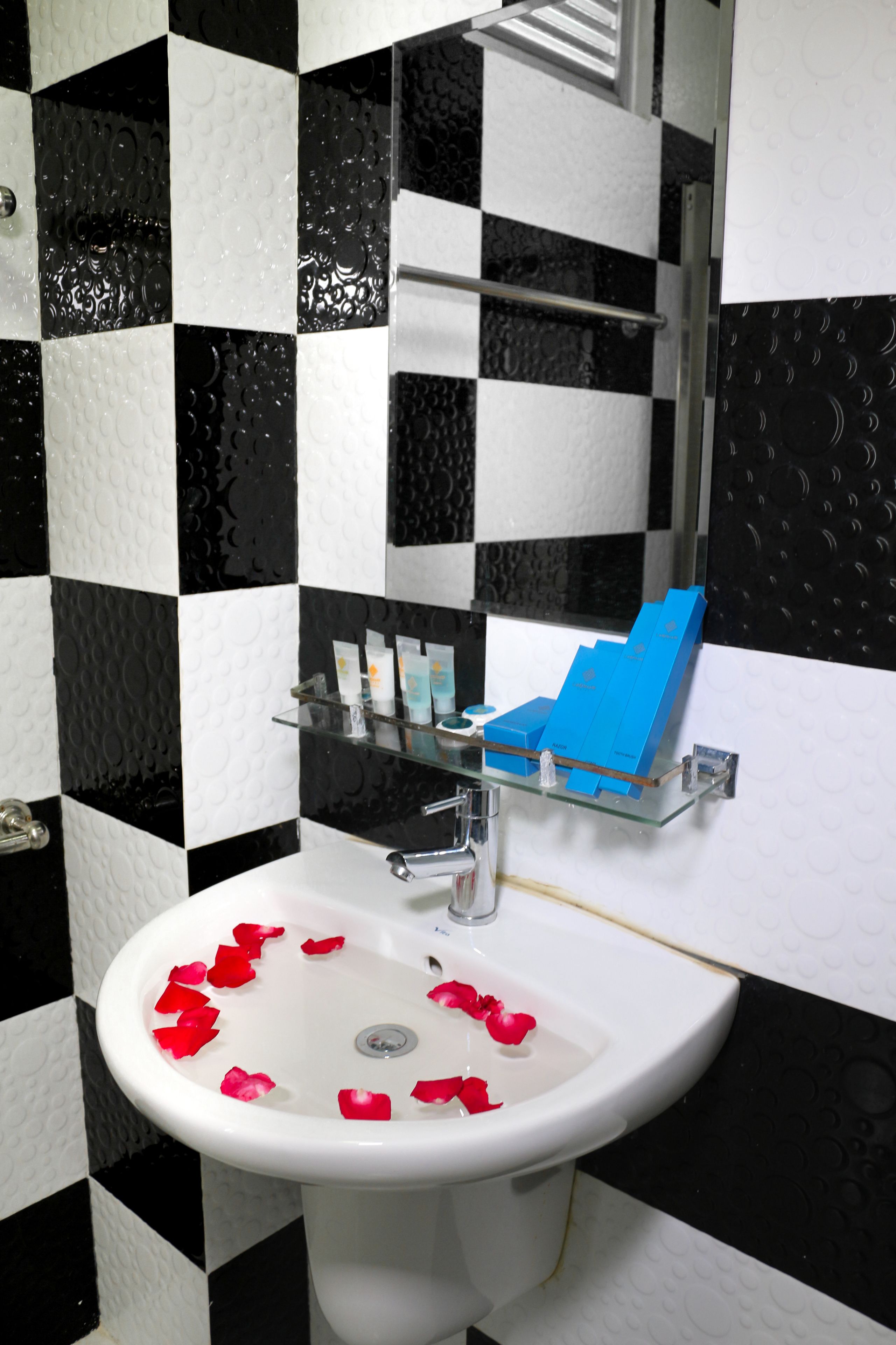 free toiletries, hair dryer, slippers, towels