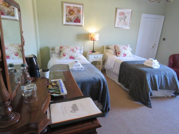 Habitación con 2 camas individuales | Camas con pillow-top, escritorio y espacio para trabajar con laptop