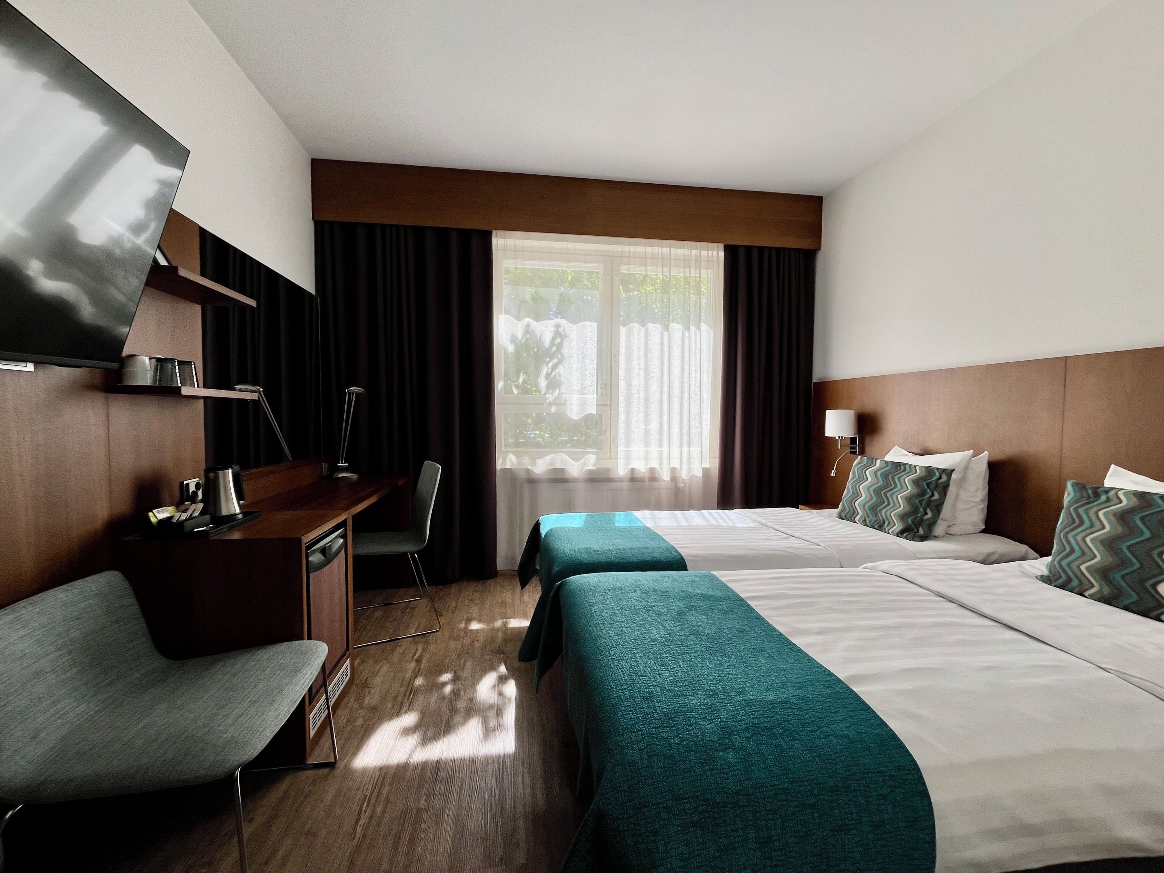 Desk, blackout curtains, iron/ironing board, free WiFi