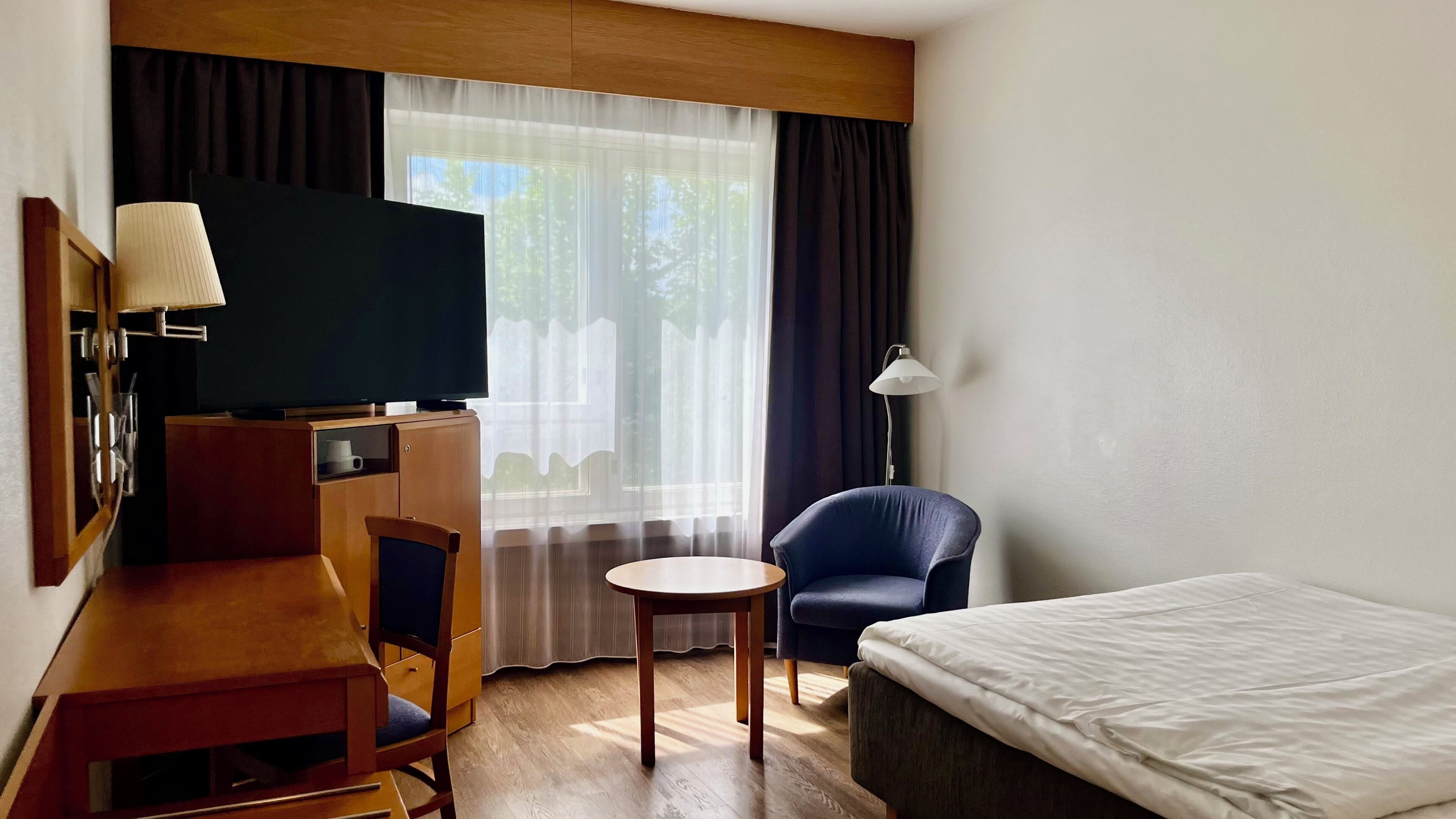 Desk, blackout curtains, iron/ironing board, free WiFi