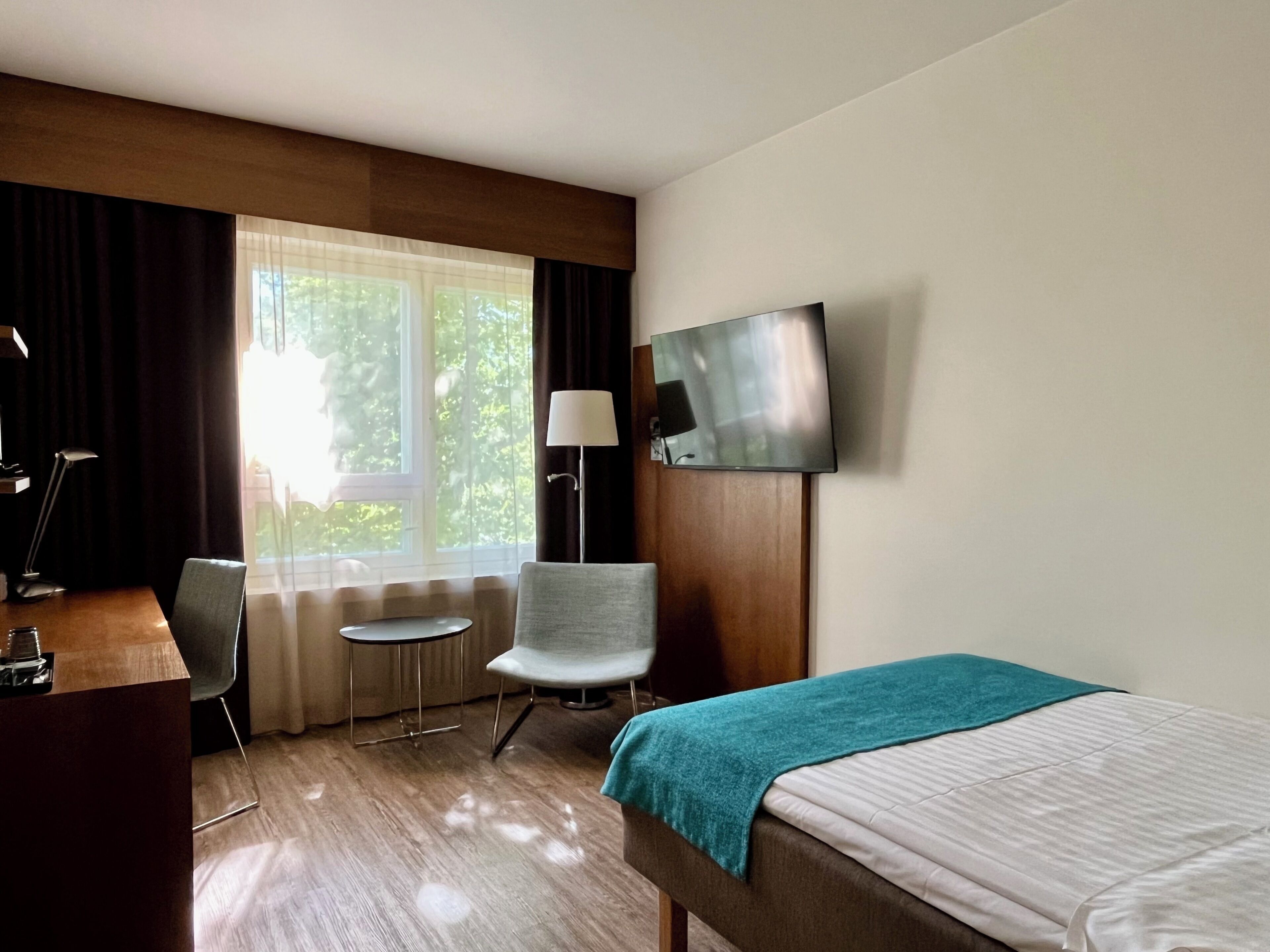Desk, blackout curtains, iron/ironing board, free WiFi