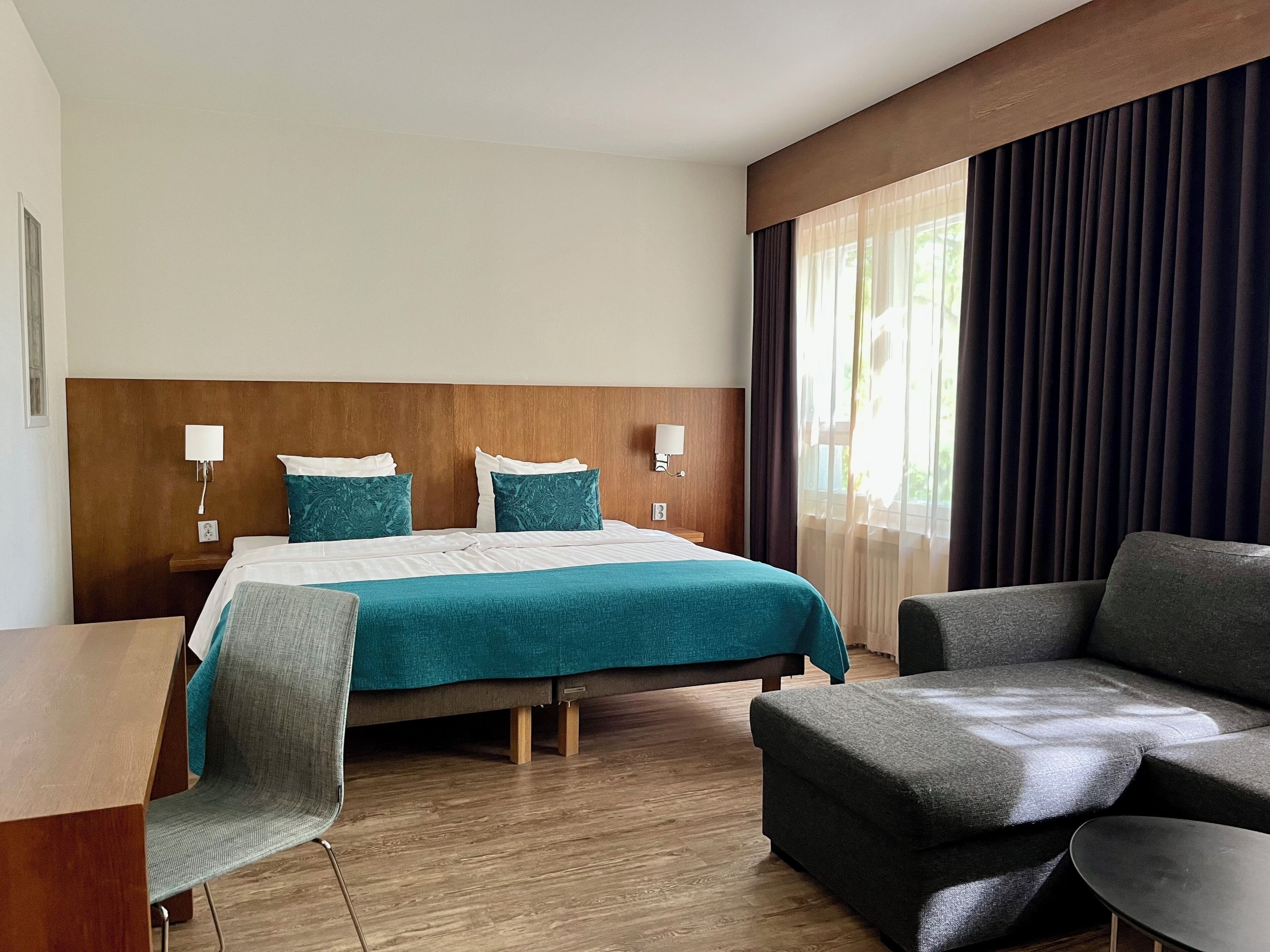 Desk, blackout curtains, iron/ironing board, free WiFi