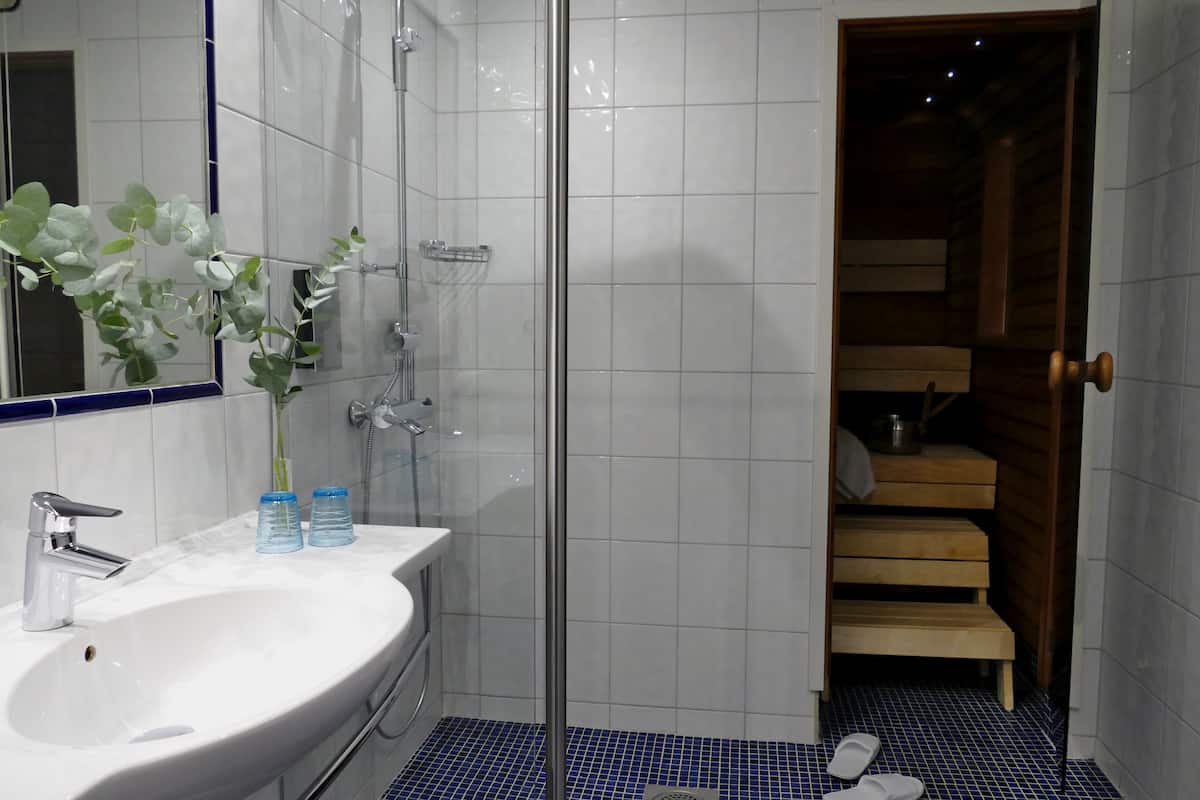 junior studio suite, 1 king bed, sauna | bathroom | free toiletries, hair dryer, bidet, towels