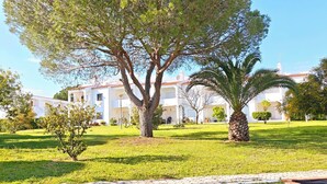 A large tree in a well-maintained grassy area with a building in the background. - Ground floor townhouse, near tourist attractions, water parks (Armação de Pêra)