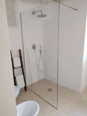 Douche, séchoir à cheveux, bidet, serviettes fournies