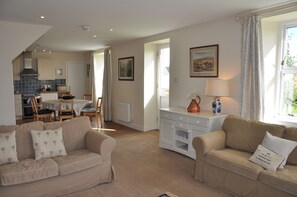 TV, fireplace, DVD player, books