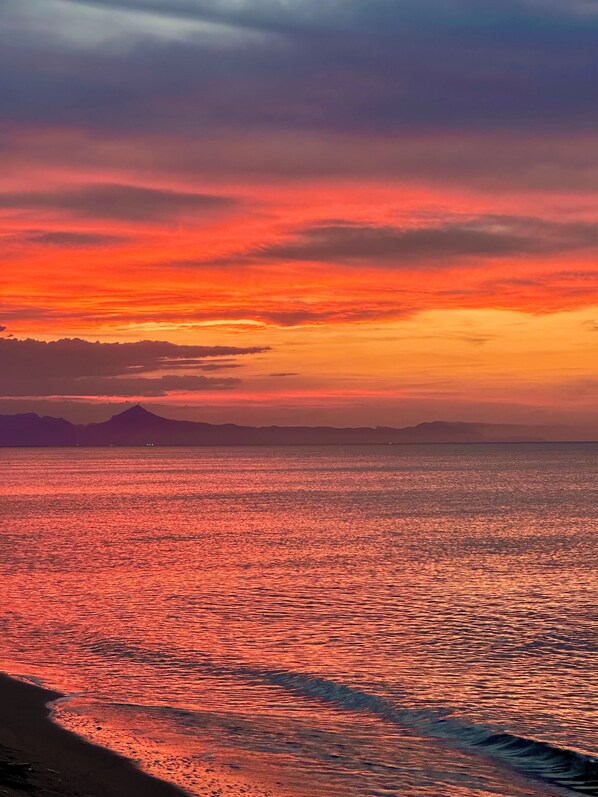 Ligstoelen aan het strand