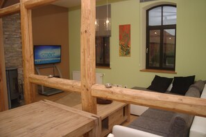 TV, fireplace, DVD player, stereo - Apartment Beta, haven with sauna in an upscale ambience (Weenzen)