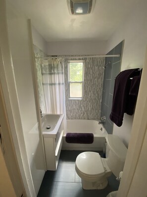 Badewanne, Handtücher, Seife, Toilettenpapier