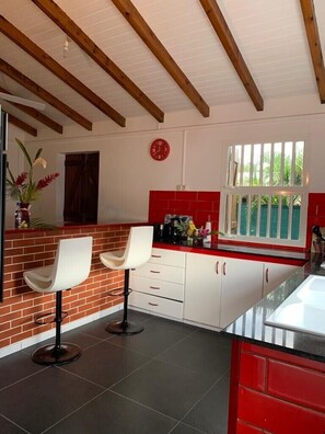 Microwave, coffee/tea maker, cookware/dishes/utensils