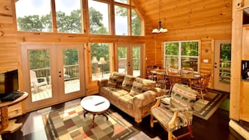 TV, fireplace, DVD player, books