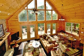 TV, fireplace, DVD player, books
