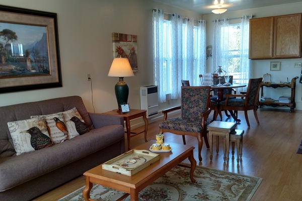Very comfortable one bedroom apartment. Living room & Dining area view.