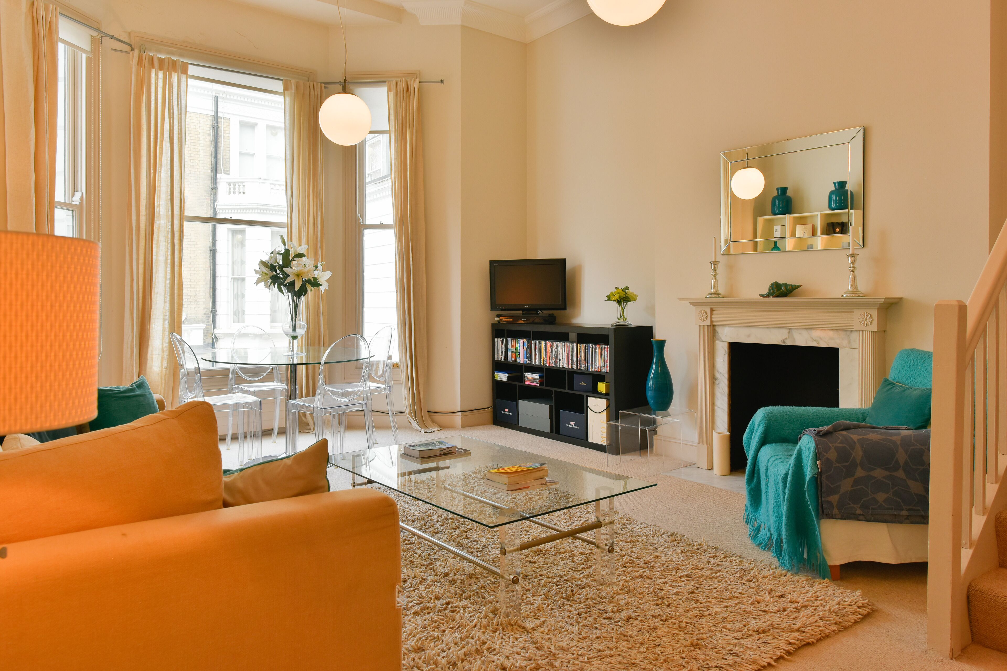 Smart TV, DVD player, books, video library