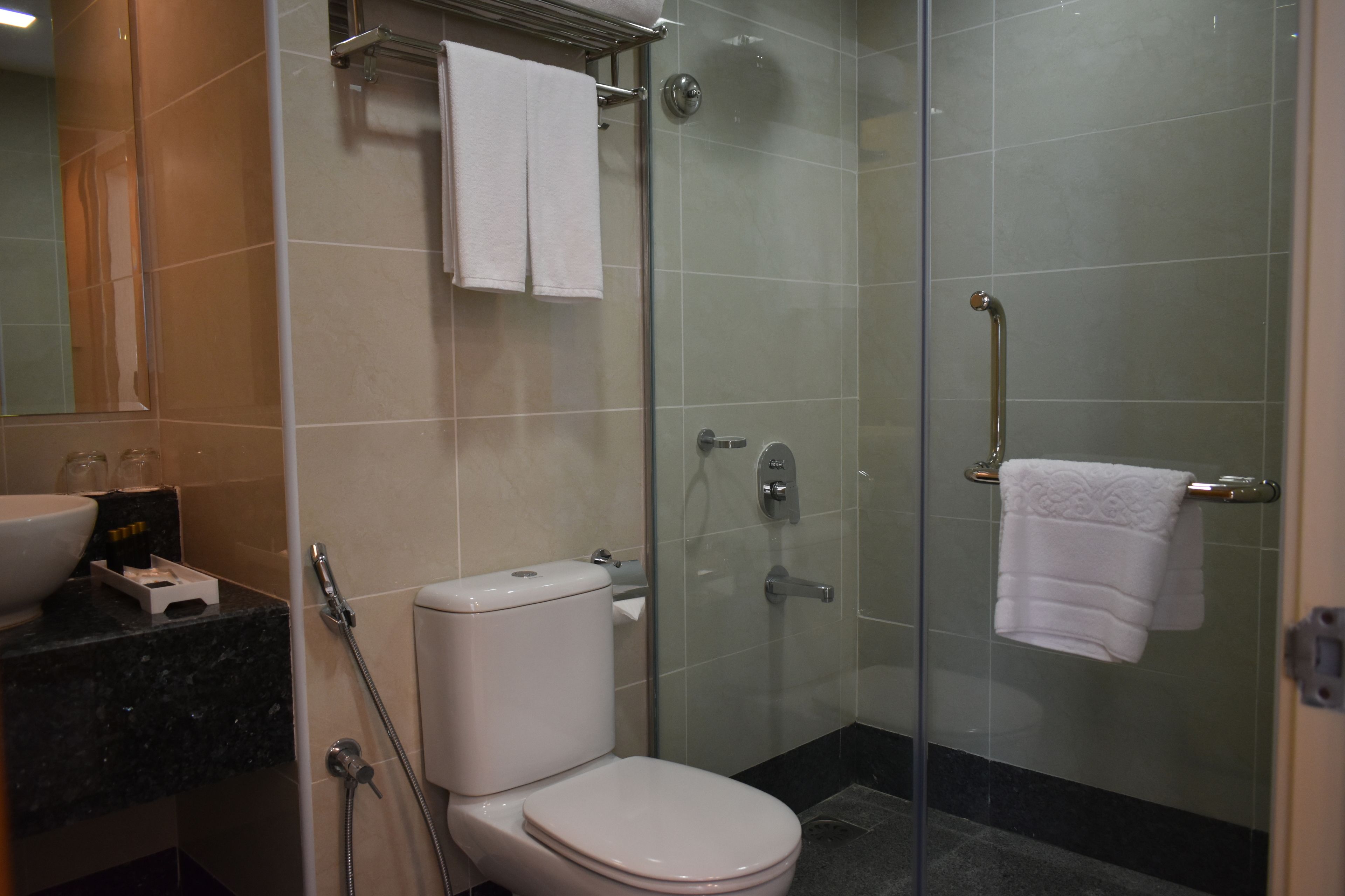 shower, free toiletries, hair dryer, slippers