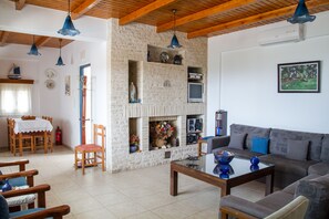 Flat-screen TV, fireplace, DVD player, books - Villa Anemos in Lefkogia near Plakias (Agios Vasileios)
