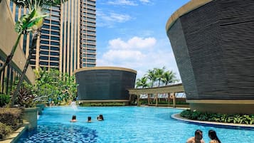 Outdoor pool, sun loungers