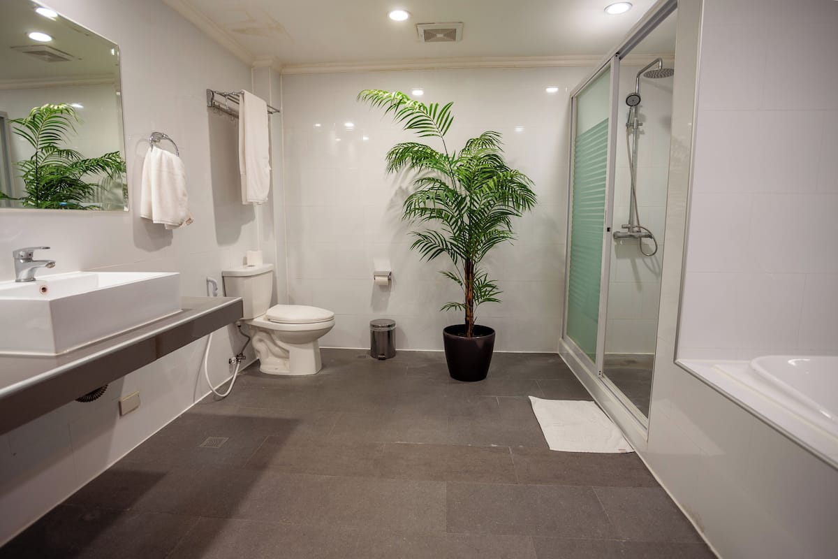 superior deluxe plus | bathroom | hair dryer, bidet, towels