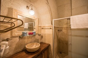 Standard Double Stone Room | Bathroom | Designer toiletries, hair dryer, bathrobes, slippers