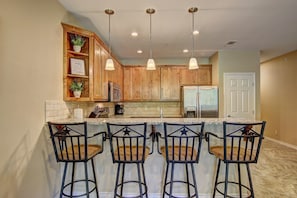 Condo, 2 Bedrooms | Private kitchen | Full-size fridge, microwave, oven, stovetop - On The Rocks RG208 by RedAwning (New Braunfels)