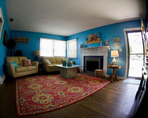 Smart TV, fireplace, video games, DVD player