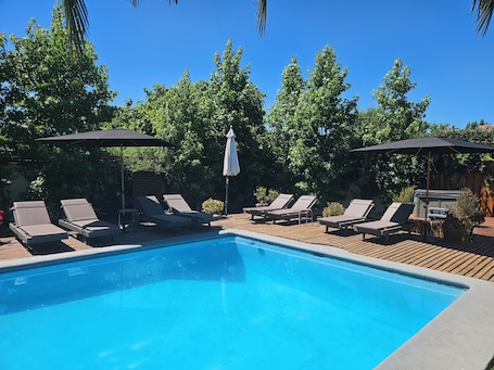 Outdoor pool, sun loungers