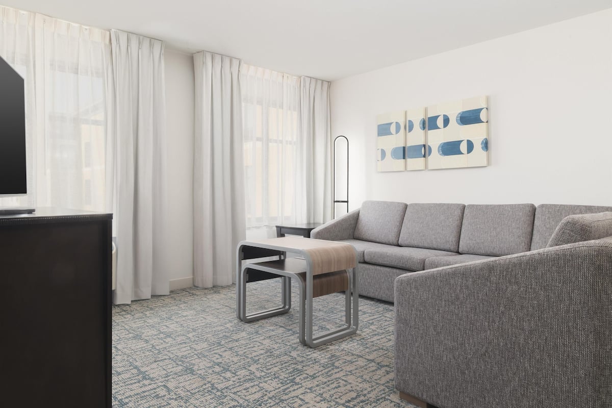 Suite, 1 King Bed, Accessible (Roll-In Shower) | Living area | Flat-screen TV