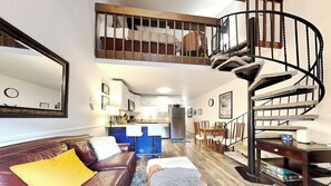 Smart TV, fireplace, DVD player, books